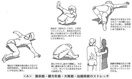 腹斜筋・腰方形筋・大殿筋・仙腸関節のストレッチ